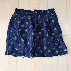 Madewell Blue Patterned Corduroy Button Front Mini Skirt